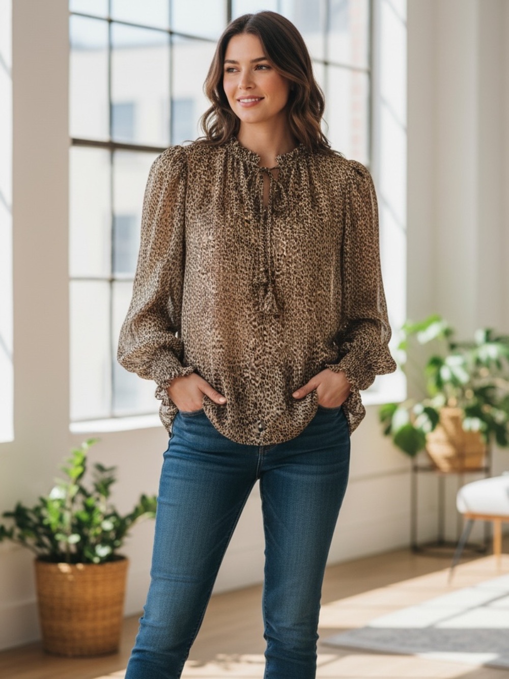 CeCe Women’s leopard /gold blouse  NEW Top size lrg
